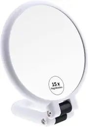 1x 15x Magnifying Handheld Mirror, Double Sided Pedestal Magnification And True Image Makeup Mirror, Compact Size And Portable Vanity Cosmetic Mirr...