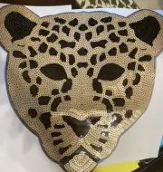 Large Tan/Blk Leopard Sequin Appliqué Patch -put on Jacket, Hoodie, Bag, Etc!