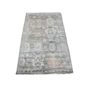 3'3"x5' Cedar Brown Hand Knotted Afghan Angora Ushak Leaf Design Wool Rug G20309