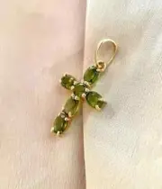3Ct Oval Cut Lab-Created Peridot Women Cross Pendant 14k Yellow Gold Plated