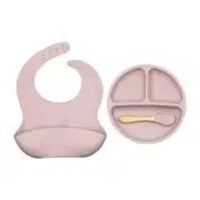 3 Pcs/Set Baby Training Feeding Bowl Spoon Bibs Set Silicone Divided Plate