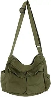 [Caistre] Women Men Crossbody Shoulder Bag Large Hobo Bag with Multiple Pockets Canvas Messenger Tote Bag for Women and Men