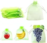 TJHypenete 50pcs Fruit Protection Bags, 6*8 in Reusable Green Fruit Netting Cover, Drawstring Mesh Fruit Bags, Garden Organza Bags, Net Barrier Bags for Protect Plants, Vegetables, Flower, Strawberry