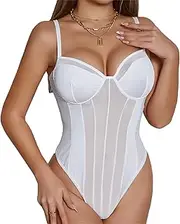 [Zylphorix] Women V Neck One Piece Underwire Bodysuit Halter Lingerie Nightgown Lace Babydoll Backless Mini Teddy Underwear