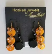 2 Pair Vintage "Haskell Jewels" By Miriam Haskell Black Orange Dangle Earrings
