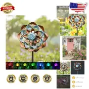 74" Kinetic Garden Wind Spinner with LED Solar Light - Durable Metal Decor