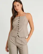 [Jag] Jag Women's Gia Square Neck Vest In Mushroom Neutrals Size 10 10 Neutrals
