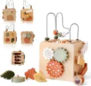 5 in 1 Wooden Activity Cube Play Center Bead Maze Leaves Shape Sorter Learning