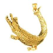 14K Gold Mouth Open Alligator Pendant