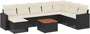 vidaxl Garden Sofa Set 9-Piece Modular Suite Poly Rattan Black with Cushions and Storage - Outdoor Patio Furniture for Backyard Terrace