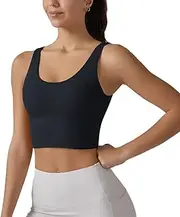 [Generic] Women’s Sports Bra Padded V Back Longline Workout Yoga Fitn Running Tanks Top Black S