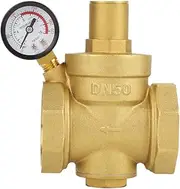 Qinlorgo Brass 2 Inch Water Pressure Reducing Valve, Adjustable Piston Valve, 1.6 MPa, DN50, BSP Thread, Pressure Gauge