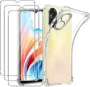 [NUCNOK] Clear Case for Oppo A38/OPPO A18 + [3 Pack] Tempered Glass Screen Protector, [Corner Protection] Flexible Ultra Slim Protective Shell Transparent TPU Lightweight Shockproof Rugged Bumper Cover