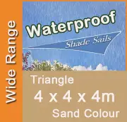 Waterproof Shade Sail - Sand Colour Triangle 4m x 4m x 4m, 4x4x4m, 4 x 4 x 4m