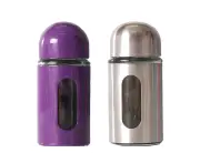 Glass Salt and Pepper Shakers with Adjustable Pour Holes - Stainless Steel Salt Shaker and Pepper Shaker-Purple+Stainless Steel