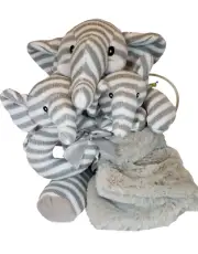 Kellytoy Elephant Baby Lovey Rattle 3pcs Plush Gray White Stripes Kellybaby NEW