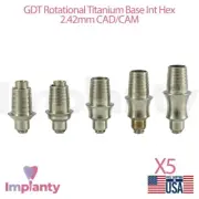 5x GDT Rotational Titanium Base CAD/CAM Prosthetic Int Hex 2.42mm Dentistry
