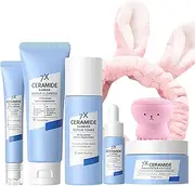 Skin Care Set Pamper Gifts For Women, Ceramide Skincare Gifts For Teenage Girls - Skincare Gift Set, Care Package For Her: Serum, Toner, Cleanser, Moisturiser, Eye Cream, Hairband & Cleanser Massager