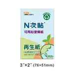 STICKN N次貼 3X2 再生紙可再貼便條紙/便利貼 藍 76X51MM 100張入 NO.61906