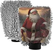 XYMZR Christmas Santa Street Absorbent Microfiber Car Wash Mitt, Funny Cute Anime Scratch Free for Cars Cleaning, Home Cleaning Mitts, 2 Pack, 10.24” L x 7.09” W