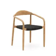 Nina stackable chair in solid acacia wood and dark grey rope seat