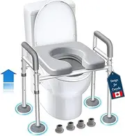 Eosprim Toilet Seat Risers For Seniors Elongated, Raised Toilet Seat with Handles, Bathroom Shower Chair, Commode Toilet Safety Frames & Rails For Elderly and Handicap, Toilet Lift Grab Bar
