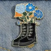 NWT, Doc Marten Boots and Flower Enamel Pin