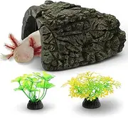 Axolotl Hides for Aquarium and Fake Water Plants Set, Axolotl Cave Aquarium Plastic Tree, Tortoise Turtle Hideout, Fish Tank Decor, Axolotls Tank Accessories, Turtle Tank Accessories (Plant Cave, L)