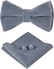 [HOULIFE] Bow Tie Set for Men – Adjustable Velvet Pre-tied Bowtie, Solid Colour Pocket Square, Cufflinks Set for Groom Wedding Party Formal with Gift Box (Double Layer Bow Tie)