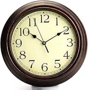 Garden Clocks Outdoor Waterproof, Classic Vintage Scaleless Digital Quartz Outdoor Clocks for The Garden Wall Mounted Sweeping Round Wood Color 30cm