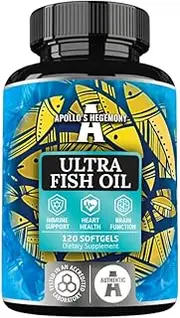 Ultra Fish Oil 1000mg, 120 Softgel Capsules, High Dose Omega 3 with 500mg EPA and 250mg DHA, 4 months supply, Fatty Acids (EFAs) - Supports Heart and Brain Health - by Apollo's Hegemony