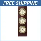 Traditional Wooden Weather Center: Thermometer, Hygrometer & Barometer in Brass