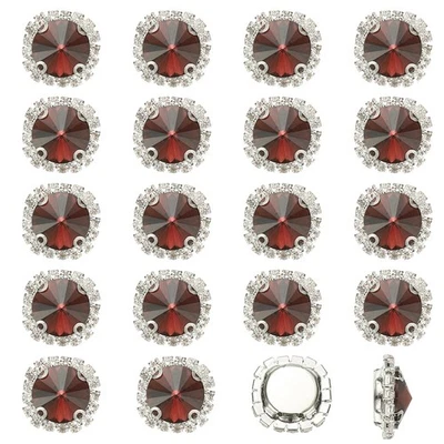 32Pcs Rhinestone Buttons, Flatback Sew on Rhinestones, Wine Red