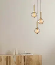 TRATTINO: Bronze Amber Spherical Glass Multiple Round Base Pendant Light
