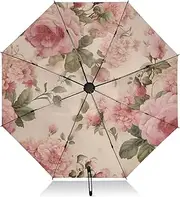 [RPLIFE] Compact Umbrella, Windproof Umbrella, Automatic Open/close, Compact Size for Women Backpacks/Handbags, Vintage Pink Roses
