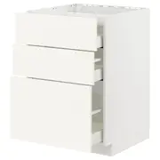 METOD / MAXIMERA base cab f hob/3 fronts/3 drawers, white/Vallstena white, 60x60x80 cm