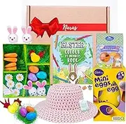Easter Hamper for Kids - Make Your Own Easter Hat to Decorate with 17 Piece Easter Bonnet Decorations Kit and Cadbury Eggs Chocolate and Gummy - Easter Bonnet Kit for Girls, Easter Gifts for Kids