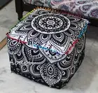 18" New Indian Cotton Square Pouf Cover Black Silver Ottoman Foot Stool Covers