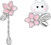 Ear Studs Cute Cat Stud Earring for Women Cherry Earring Dangle Hand Made Crystal Brithday Fine Jewelry Girls Ear Stud