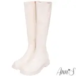 ANN’S超舒適加寬圓楦頭素面平底及膝長靴-米白
