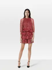 Maroon Polkadot Tiered Mini Dress