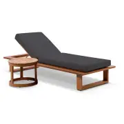 Arcadia Aluminium Sun Lounge In Teak Look With Round Side Table-Teak Look