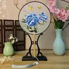 Silk Embroidered Round Fan Wooden Handle Vintage Group Fan Performance Props