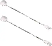 Alipis Cocktail Stirrer Mixing Forks Skeleton Design 2pcs Stainless Steel Bartender Tools Non-Slip Grip for Smooth Mixing