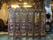 Partition Wood Elephants 6 Folds Hand Carved Room Divider Home Screen Decor