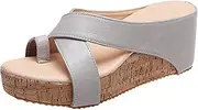 [JEUROT] Wedge Sandals for Women Clip Toe Leather Thong Sandals Comfortable Walking Flip Flop Shoes Slip On High Heel Platforms