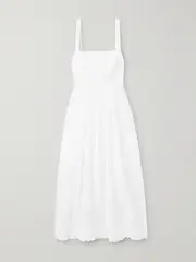 [Saloni] Saloni - Aubrey C Broderie Anglaise Cotton Midi Dress - White - UK 14 UK 14 White