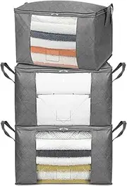 [Amazon Basics] Foldable Large Zippered Storage Bag Organizer Cubes with Clear Window & Handles, 3-Pack