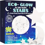 LUMOSX Glow in the Dark Stars for Ceiling – 220pcs Recycled Material Stars with North Star, Moon & Constellation E-Book for Kids' Room Decor