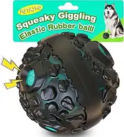 Dog Toy Ball for Aggressive Chewers, Interactive Fetch Dog Ball with Fun Squeaky Giggling Sound, Durable for Small Medium Large Dogs, Non-Toxic Rubber Pet Chew Toys, Black & Lake Blue